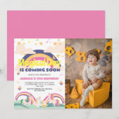 シンプルかわいい女の子フォトユニコーンファースト誕生日ベビー 招待状 (正面/裏面)