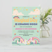 シンプルかわいい女の子フォトユニコーンファースト誕生日ベビー 招待状 (スタンド正面)