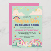 シンプルかわいい女の子フォトユニコーンファースト誕生日ベビー 招待状 (正面/裏面)