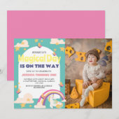 シンプルかわいい女の子フォトユニコーンファースト誕生日ベビー 招待状 (正面/裏面)