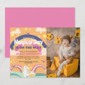 シンプルかわいい女の子写真ユニコーンハーフバースデー赤ちゃん 招待状 (正面/裏面)