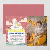 シンプルかわいい女の子写真ユニコーンハーフバースデー赤ちゃん 招待状 (正面/裏面)