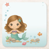 シンプルかわいい小さな人魚 スクエアペーパーコースター (正面)