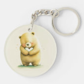 シンプルかわいい悲しい熊がハート作品を手に | キーホルダー (裏面)