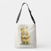 シンプルかわいい悲しい熊がハート作品を手に | クロスボディバッグ (裏面)