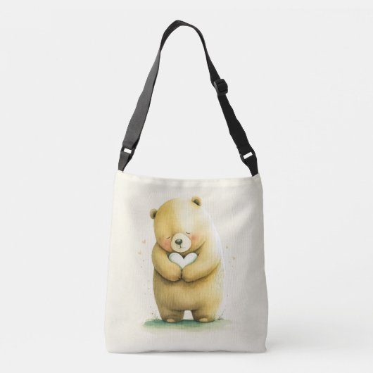 シンプルかわいい悲しい熊がハート作品を手に | クロスボディバッグ (裏面)