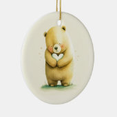 シンプルかわいい悲しい熊がハート作品を手に | Cer セラミックオーナメント (右)