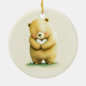 シンプルかわいい悲しい熊がハート作品を手に | Cer セラミックオーナメント (裏面)