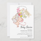 シンプルかわいい水色マウスの女の子ベビーシャワー 招待状 (正面)