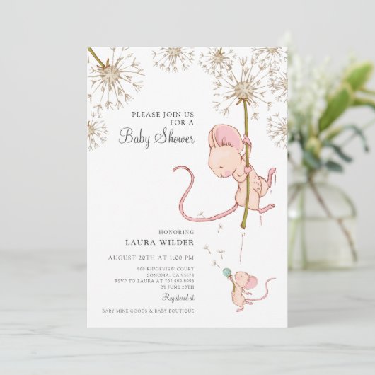 シンプルかわいい水色マウス赤ちゃんシャワー 招待状 (スタンド正面)