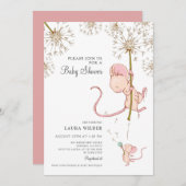 シンプルかわいい水色マウス赤ちゃんシャワー 招待状 (正面/裏面)