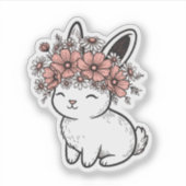 シンプルかわいい花冠うさぎステッカー シール (正面)