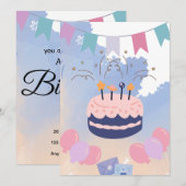 シンプルかわいい誕生日パーティー招待状 招待状 (正面/裏面)