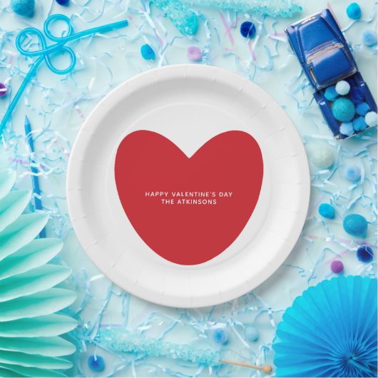 シンプルかわいい赤いハートパーソナライズされたバレンタインデー ペーパープレート (パーティー)