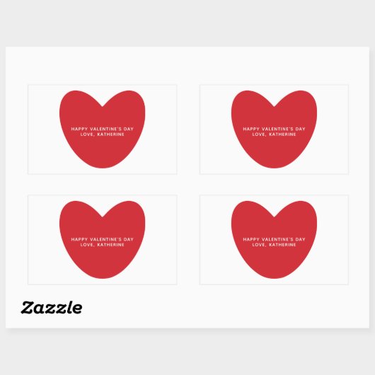 シンプルかわいい赤いハートパーソナライズされたバレンタインデー 長方形シール (シート)