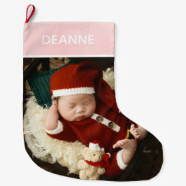 シンプルかわいい赤ちゃんの初めてのクリスマス1枚の写真 ラージクリスマスストッキング