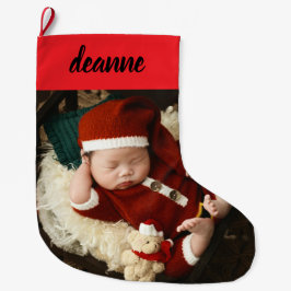 シンプルかわいい赤ちゃんの初めてのクリスマス 1枚の写真 ラージクリスマスストッキング