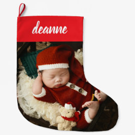 シンプルかわいい赤ちゃんの初めてのクリスマス 1枚の写真 ラージクリスマスストッキング