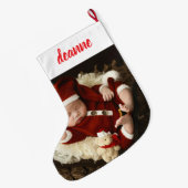 シンプルかわいい赤ちゃんの初めてのクリスマス 1枚の写真 ラージクリスマスストッキング (裏面 (吊り時))