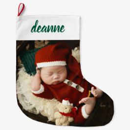 シンプルかわいい赤ちゃんの初めてのクリスマス 1 写真 ラージクリスマスストッキング