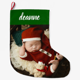 シンプルかわいい赤ちゃんの初めてのクリスマス 1 写真 ラージクリスマスストッキング
