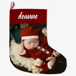 シンプルかわいい赤ちゃんの初めてのクリスマス 1 写真 ラージクリスマスストッキング