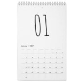 シンプルかわいい黒と白の手書きスクリプト カレンダー (1月 2027)