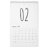 シンプルかわいい黒と白の手書きスクリプト カレンダー (2月 2027)