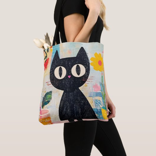 シンプルかわいい黒猫 トートバッグ (クローズアップ)