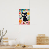 シンプルかわいい黒猫 ポスター (キッチン)
