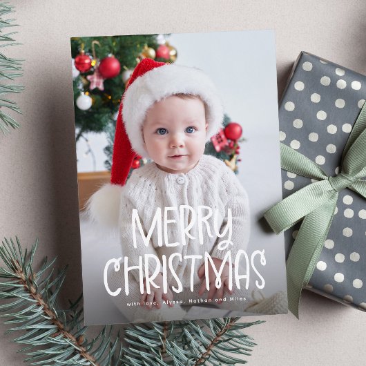 シンプルかわいい メリークリスマス 1枚の写真 緑 シーズンカード