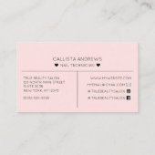 シンプルかわいらしピンクハートタイポグラフィ爪、 ネイルテック 名刺 (裏面)