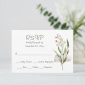 シンプルかわいらしピンク水彩フラワーウェディングRSVP 出欠カード (スタンド正面)