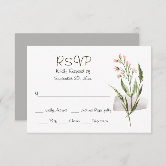 シンプルかわいらしピンク水彩フラワーウェディングRSVP 出欠カード (正面/裏面)