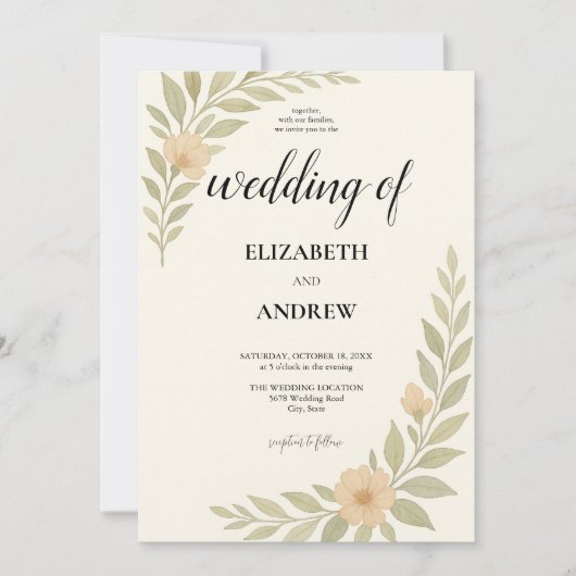 シンプルかわいらしフローラ結婚式招待状 招待状 (正面)