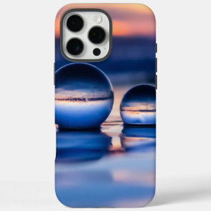 シンプルかわいらしブルーピンクサンセットクリスタルボール写真 iPhone 16 PRO MAXケース