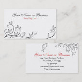 シンプルかわいらし枝と離れ白い黒の赤 名刺 (正面/裏面)