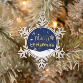 シンプルきらめくエレガントグリッタースパークル スノーフレークピューターオーナメント