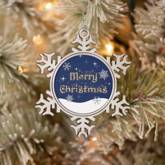 シンプルきらめくエレガントグリッタースパークル スノーフレークピューターオーナメント (ツリー)