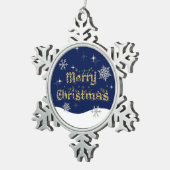 シンプルきらめくエレガントグリッタースパークル スノーフレークピューターオーナメント (右)