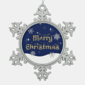 シンプルきらめくエレガントグリッタースパークル スノーフレークピューターオーナメント (正面)