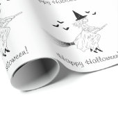 シンプルこうもりウィッチラインアートハッピーハローウィン ラッピングペーパー (ロールコーナー)