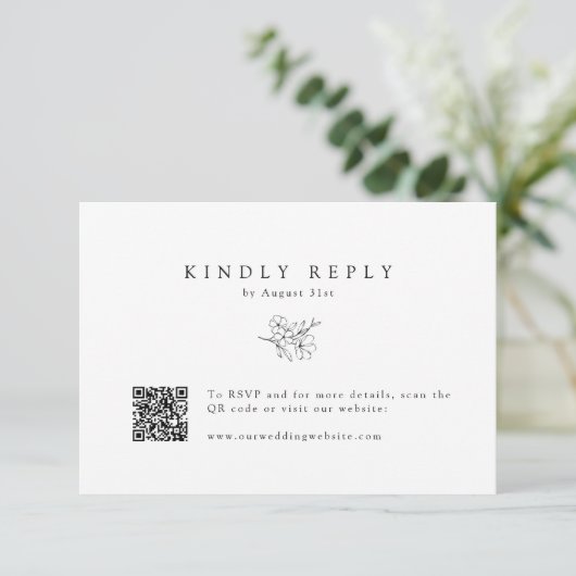 シンプルさくらんぼ手描きQRコード結婚ズ 出欠カード (スタンド正面)