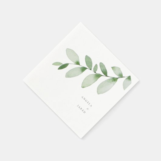 シンプルさと葉のウェディングカスタムコクテールナプキン スタンダードカクテルナプキン (角)