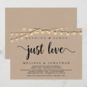 シンプルだけど愛に満ちた、ストリングライトの挙式 招待状 (正面/裏面)