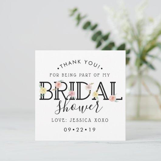 シンプルでおしゃれなお花のガーデン ブライダルシャワー お礼カード サンキューカード (スタンド正面)