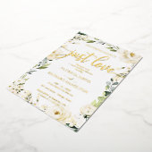 シンプルでおしゃれなウェディングホワイトクリームフラワーデザイン 箔招待状 (回転した状態)