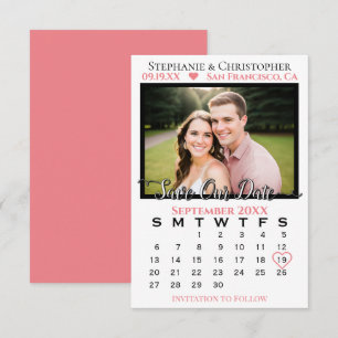 シンプルでおしゃれなサンゴ色の結婚式フォト&カレンダー セーブザデート