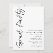 シンプルでおしゃれなスクリプト ブラック＆ホワイト 卒業パーティー 招待状 (正面)