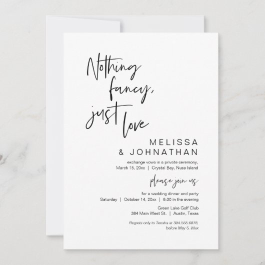 シンプルでおしゃれなデザインのウェディングエロープメントパーティー 招待状 (正面)